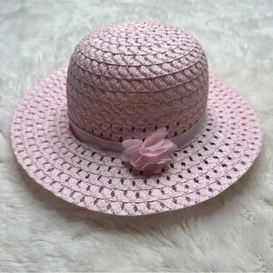 Pink Straw Hat Girls Flower Size  5T